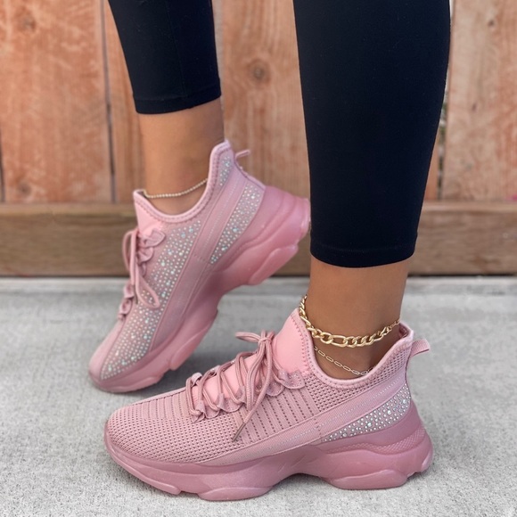 Mauve Glitzy Rhinestone Embellished FlyKnit - Picture 1 of 10